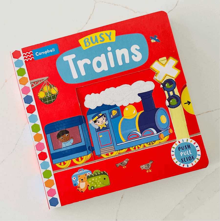 Busy Trains - A Push, Pull and Slide book - Wondertivity